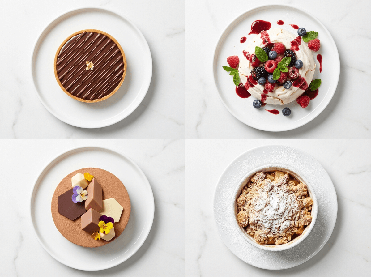 Comparison of AI-generated food images showing different plating styles and visual quality for restaurant menus