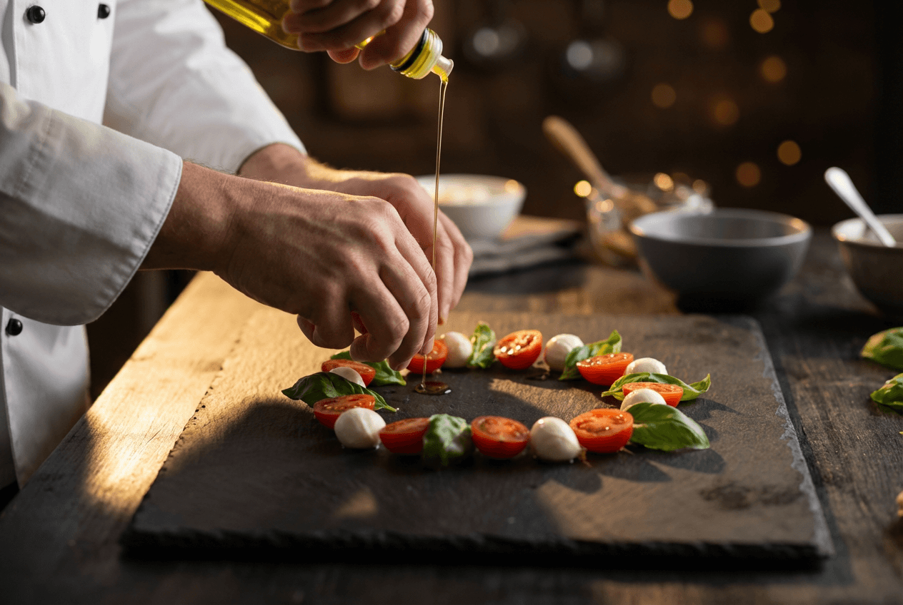 Chef preparing real food dish for AI food photography enhancement showing authentic ingredients and preparation