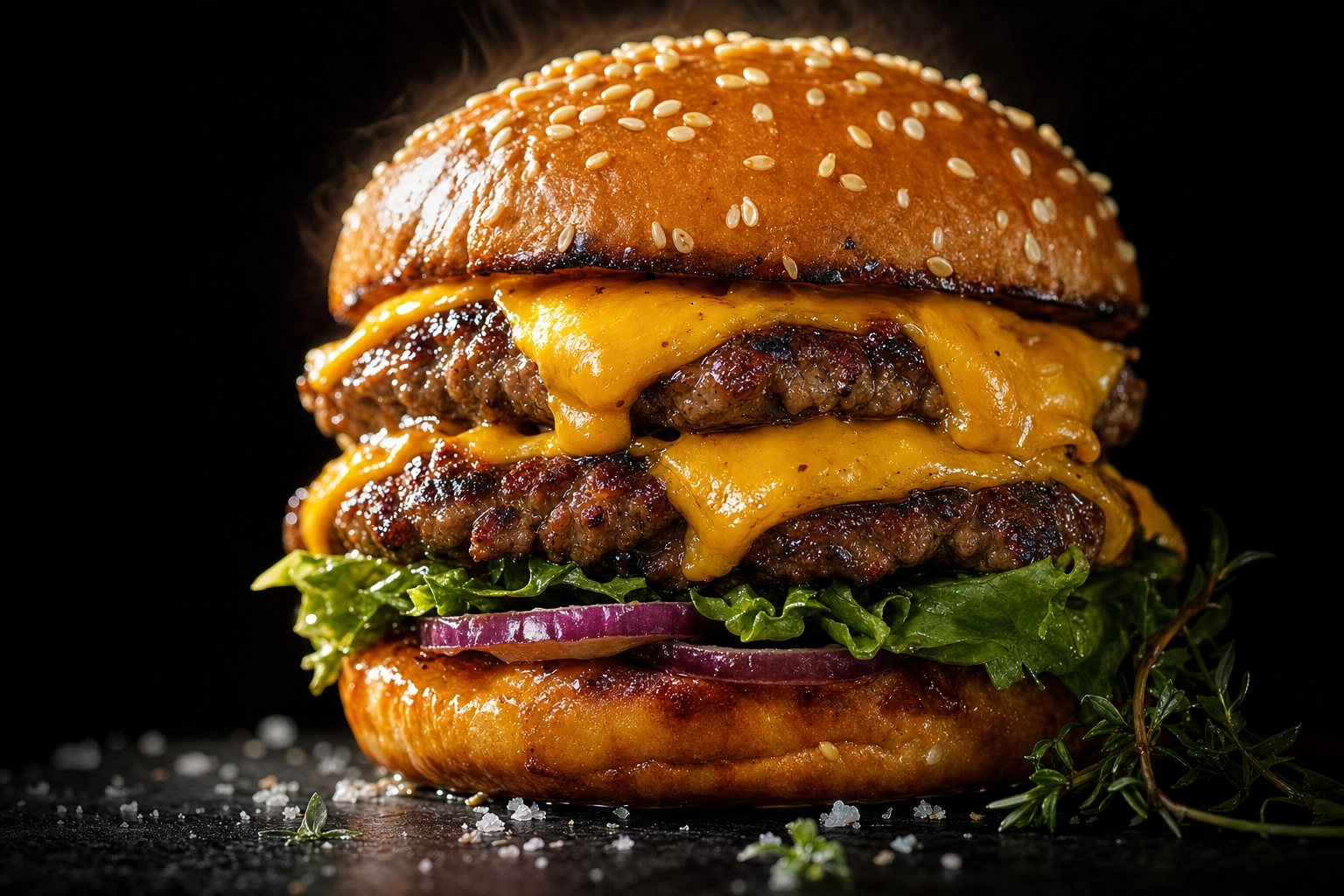 Studio-quality menu-ready cheeseburger photo illustrating consistently appetizing AI food editing output quality