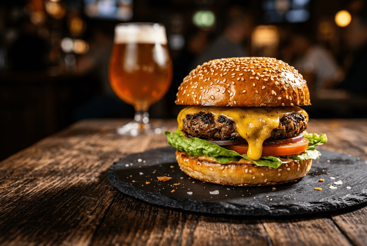 Professional food photo of a styled burger showing how quality photography drives social media engagement