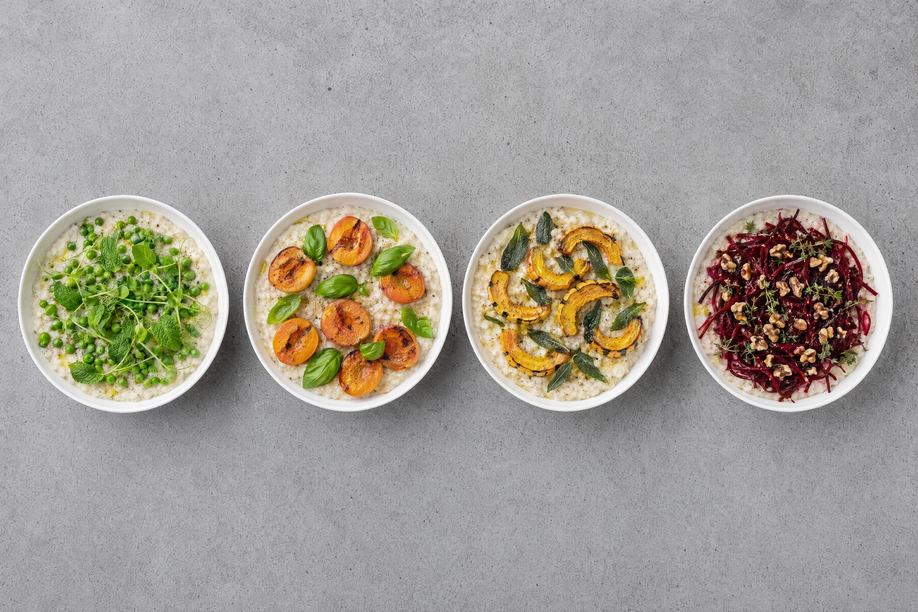 Four seasonal versions of one dish in a row, the four annual menu refreshes a restaurant pays to reshoot