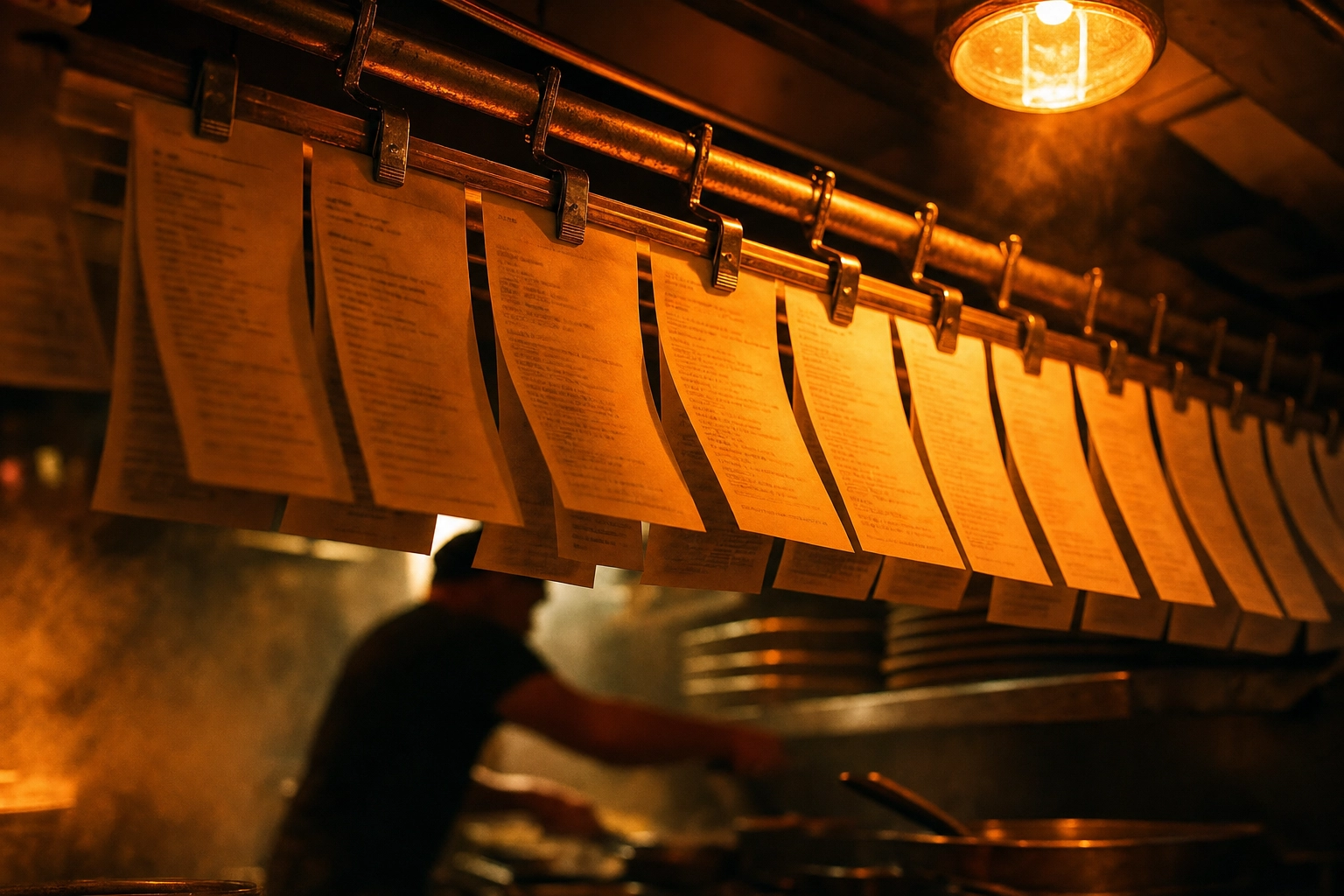 Kitchen ticket rail overloaded with dockets at dinner rush, the throughput limit on how many virtual brands one DoorDash kitchen can run