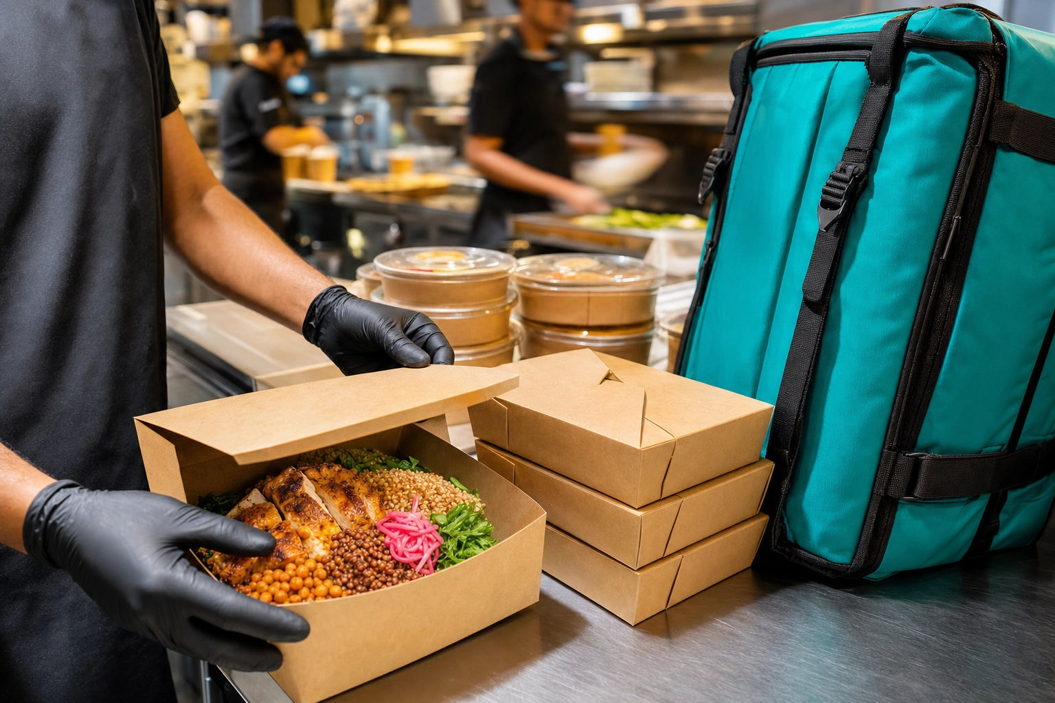 Dubai cloud kitchen packing a delivery meal that needs menu photography for delivery apps