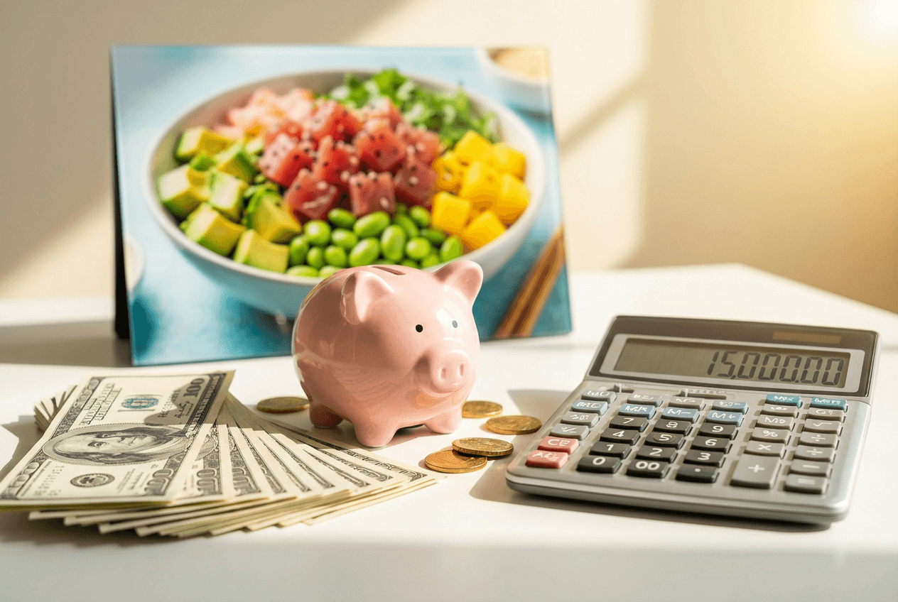 Food photography cost savings concept showing money saved with AI food photo tools versus traditional photography