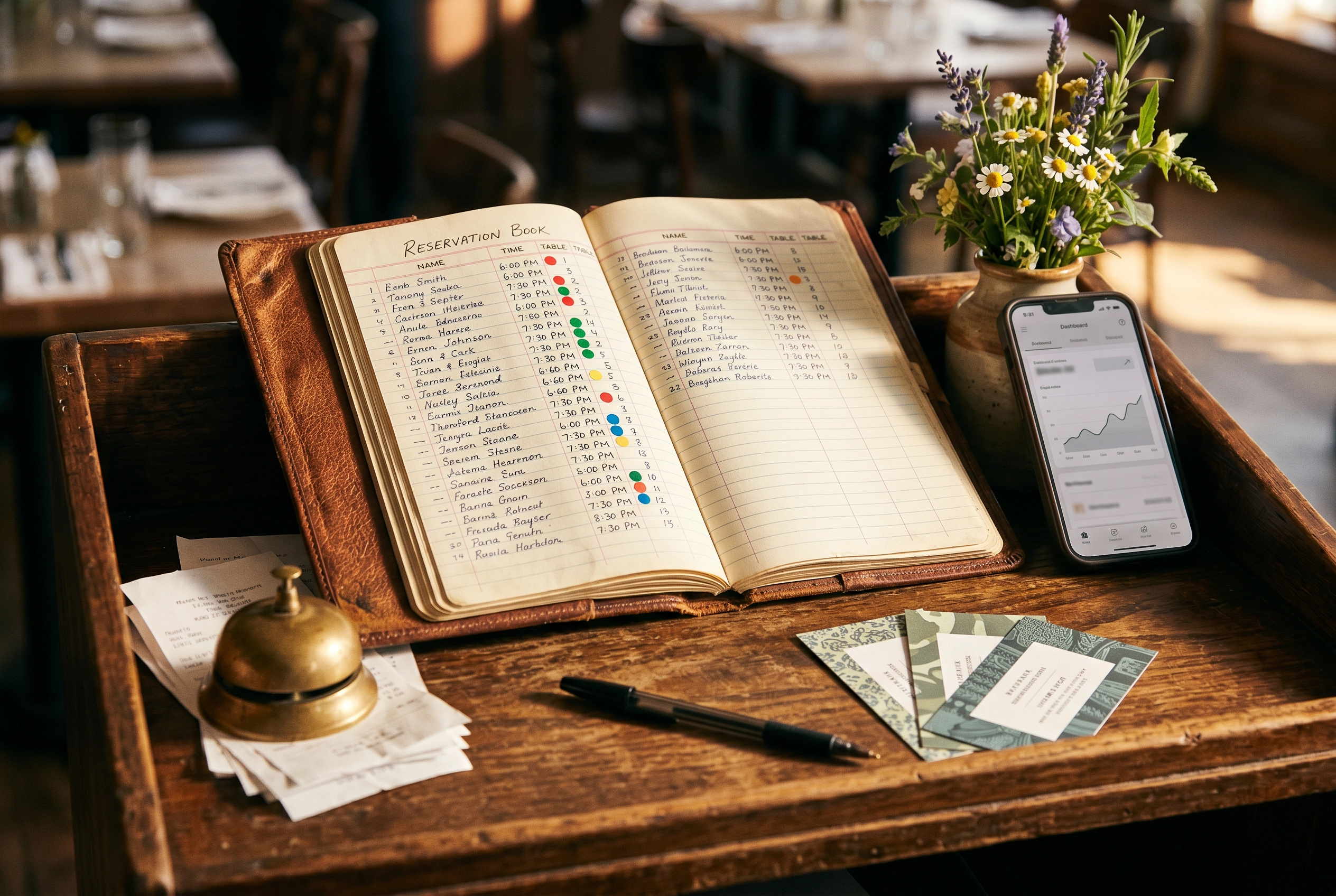 Reservation book and phone chart showing influencer campaign tracking and ROI attribution