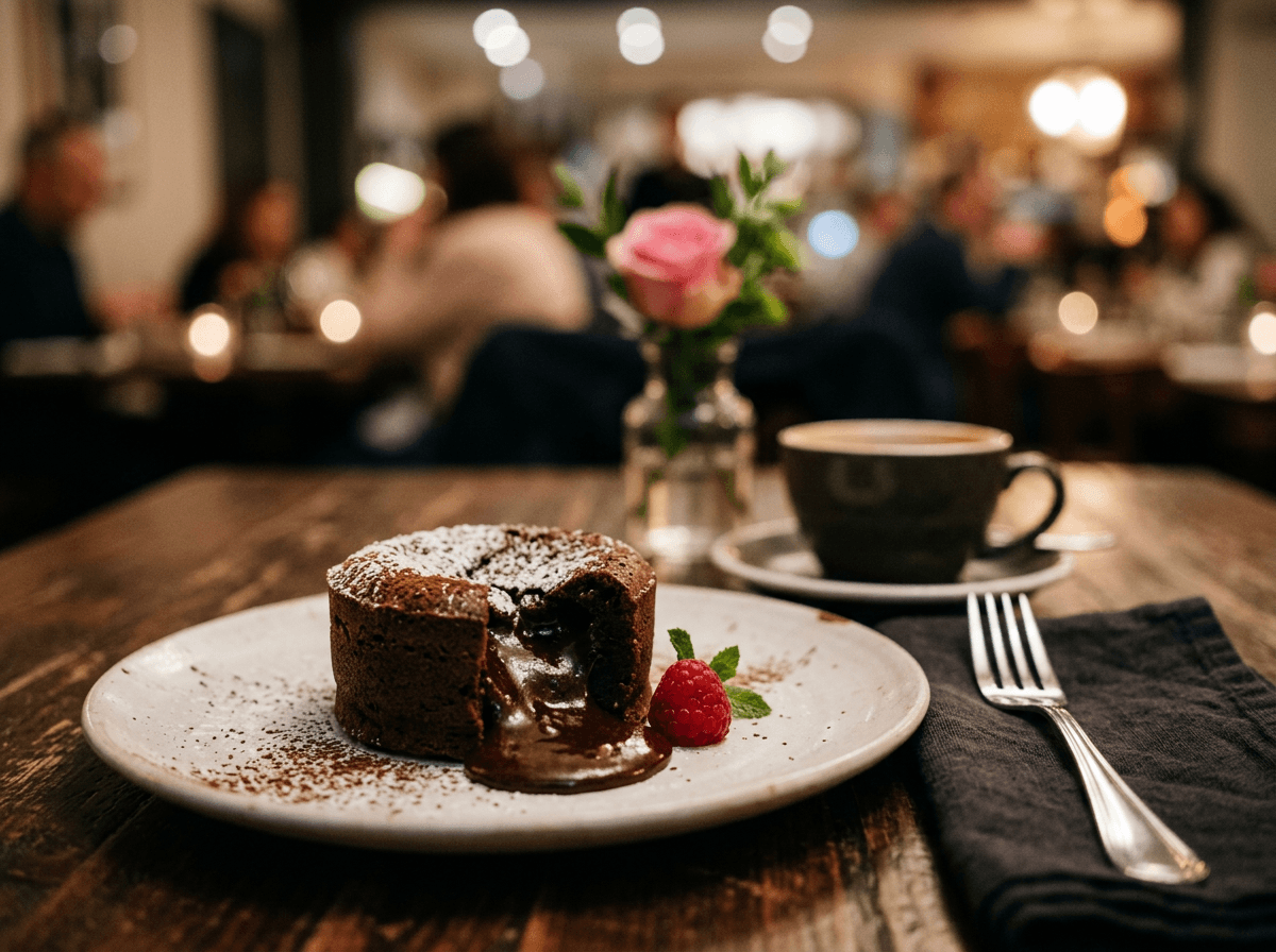 Depth of field food photography technique showing sharp foreground dessert with creamy bokeh background