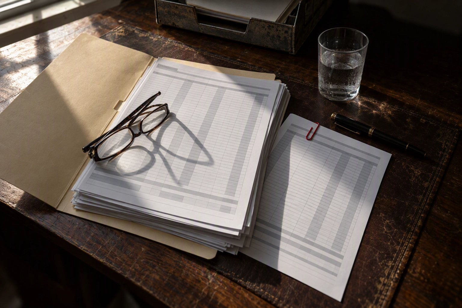 A returned food truck loan application file on a bank desk with a paperclipped projections page set aside, the three defects that get a food truck business plan rejected