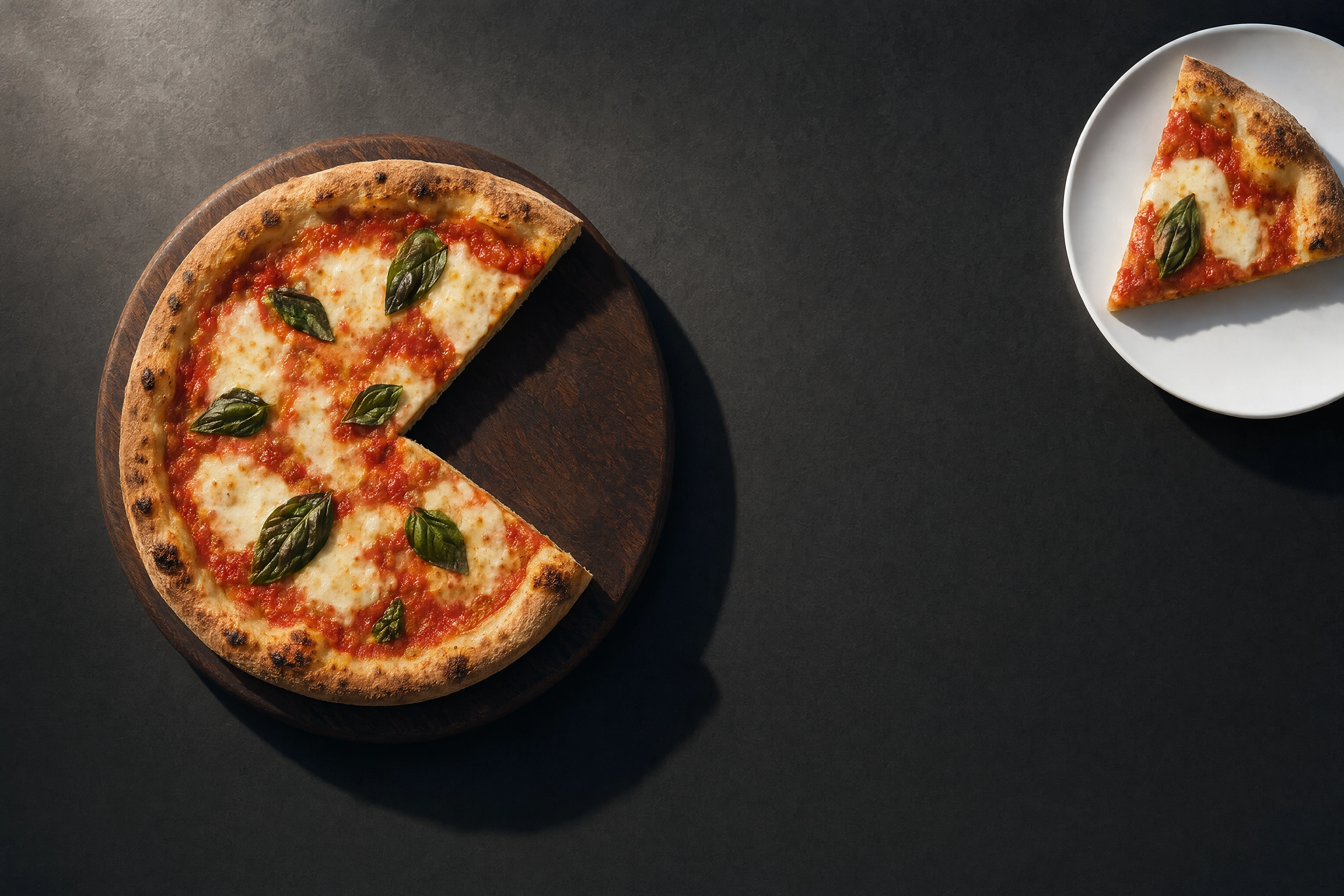 Pizza with a third cut away onto a separate plate, visualising the delivery commission taken from every ghost kitchen order