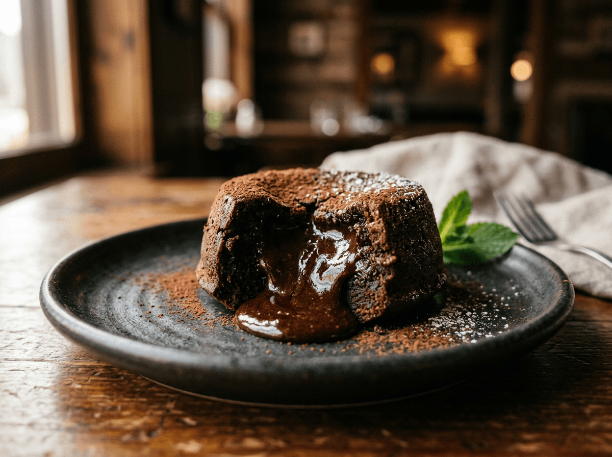 Chocolate lava cake photographed with shallow depth of field showing the power of manual aperture settings in food photography