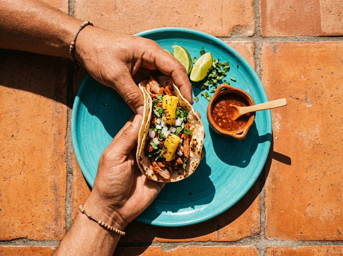 Authentic East LA taco al pastor with fresh toppings representing LA's diverse food photography needs