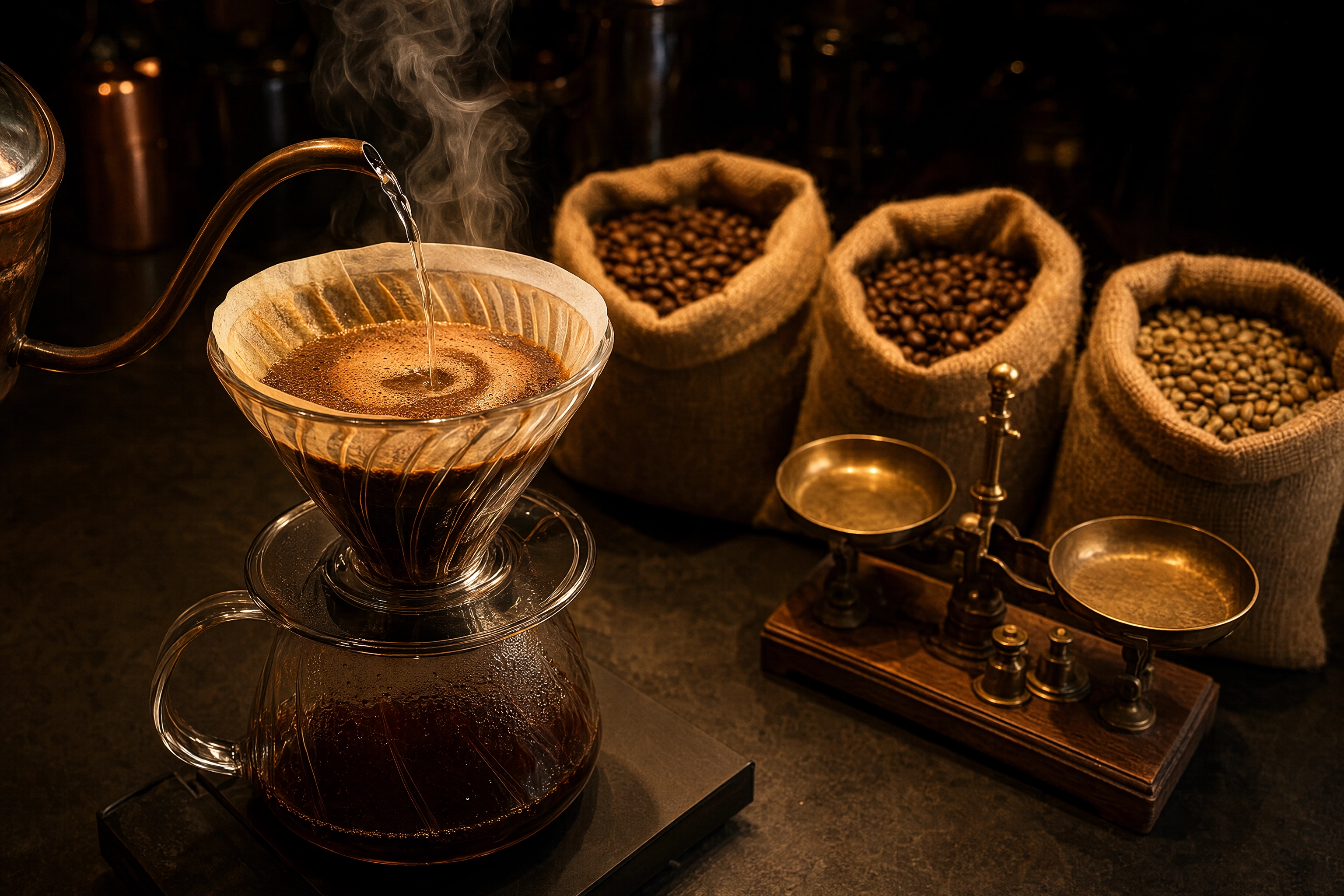 Pour-over coffee brew bar with single origin beans, the rotating specialty coffee programs Melbourne cafes photograph