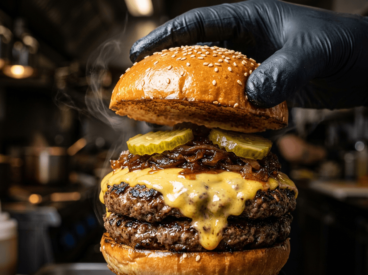 Professional food photography of gourmet burger showing the quality needed for high-performing restaurant social media ads