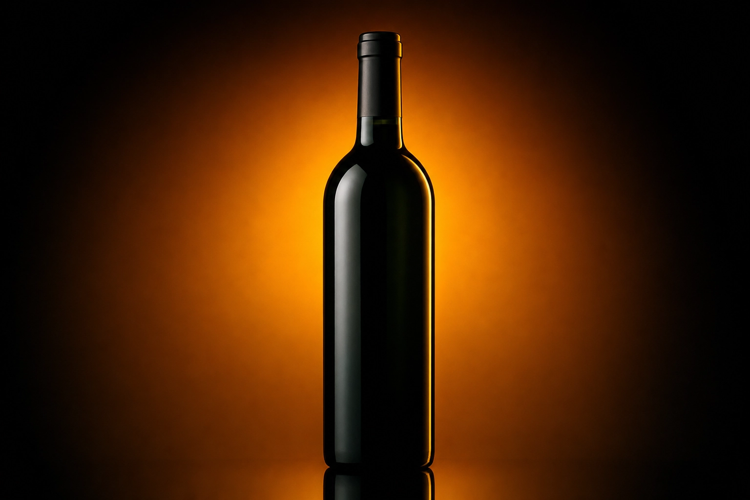 Wine bottle photographed with the gradient backdrop technique: warm halo of light fading to black