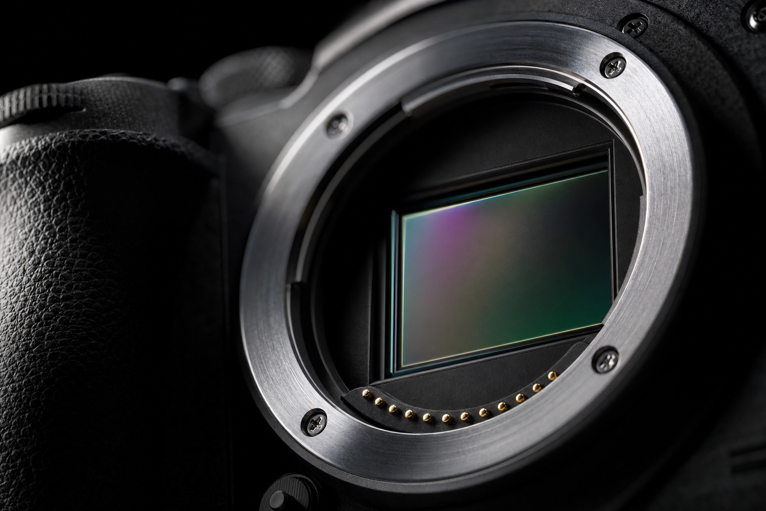Macro close-up of a mirrorless camera image sensor, illustrating the resolution behind high-quality MLS listing photos