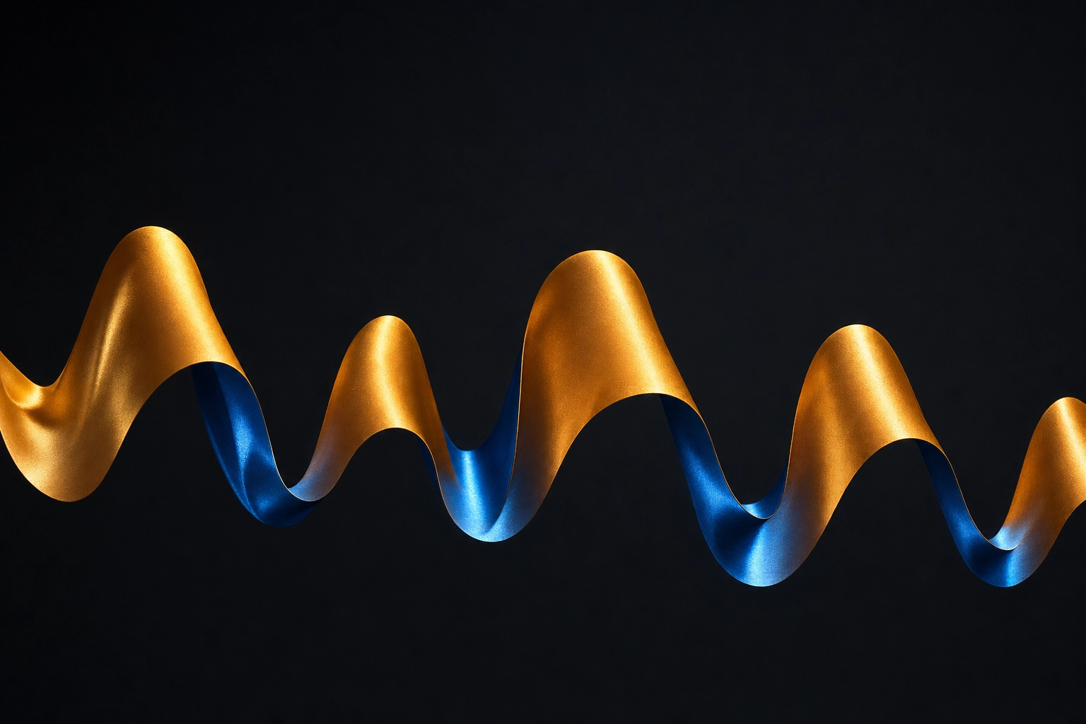 Abstract flowing sound waves with tall and short crests symbolizing English speech rhythm, stress, and intonation