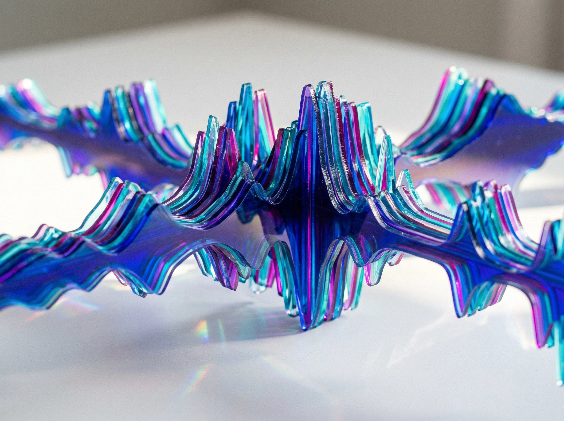 Sound wave sculpture representing AI pronunciation analysis in language learning apps