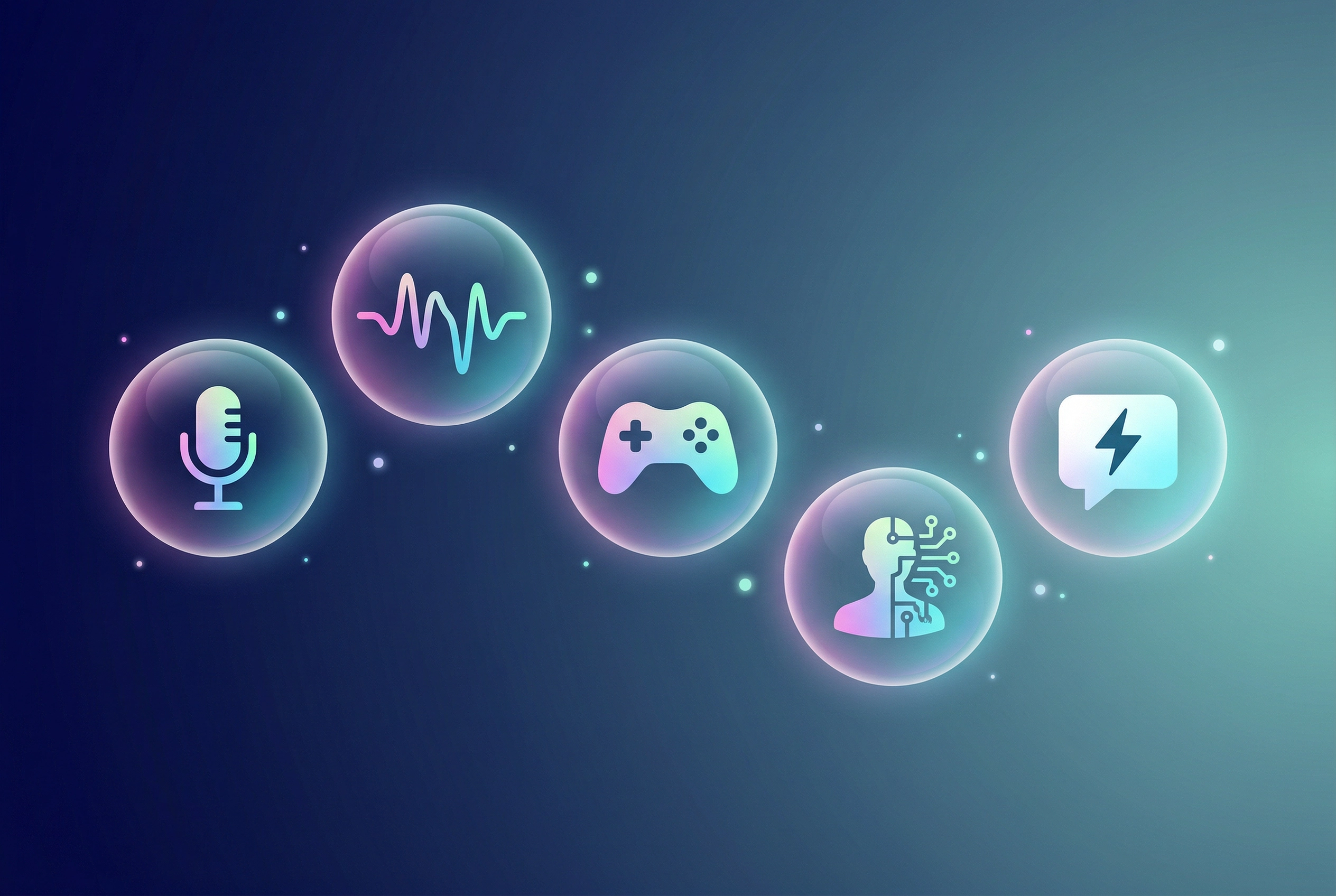 Five categories of AI language learning apps illustrated as conceptual icons