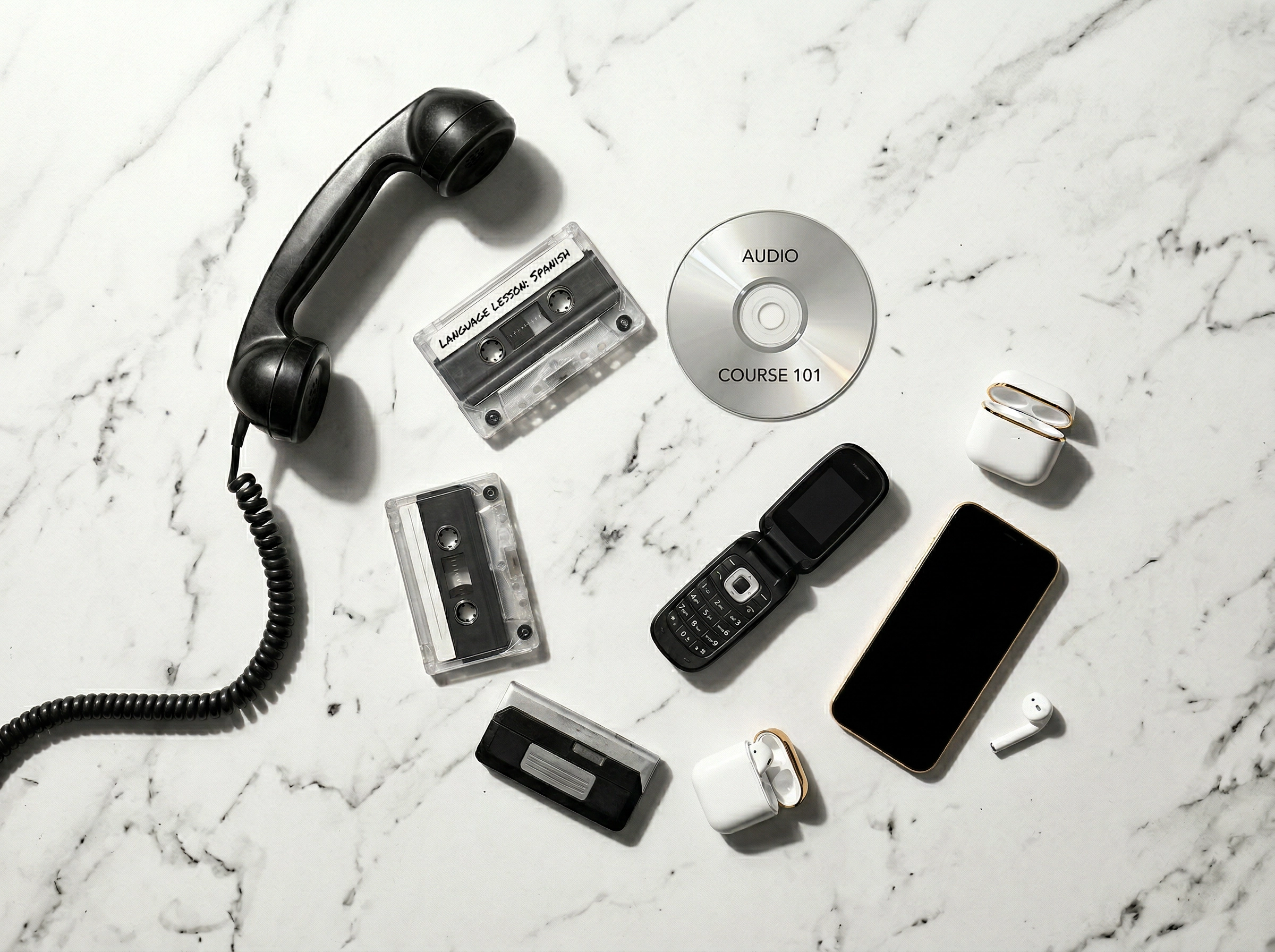 Evolution of language learning technology from cassette tapes to AI-powered apps