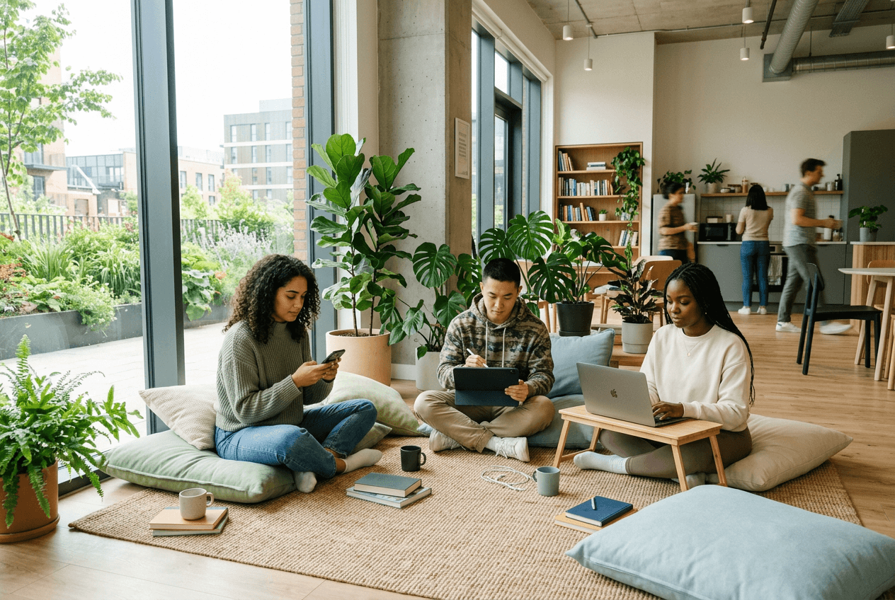 Diverse learners choosing different English pronunciation tools and approaches on various devices