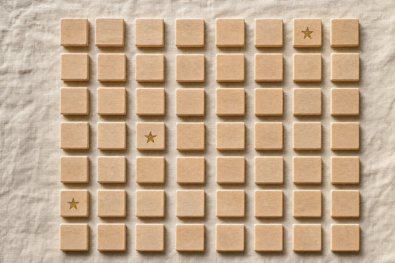 Grid of small wooden tiles with only a few marked as standout choices, symbolizing the search for a great English tutor among many average ones