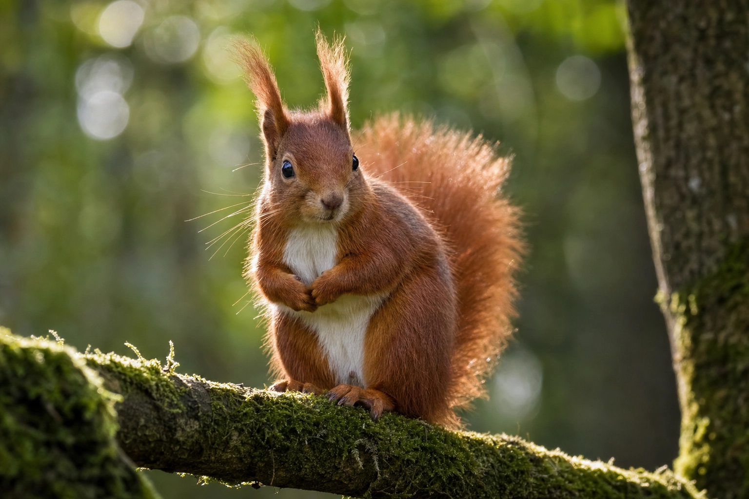 سنجاب أحمر أوروبي على غصن، يوضّح كلمة squirrel الإنجليزية الصعبة الشهيرة على الألمان