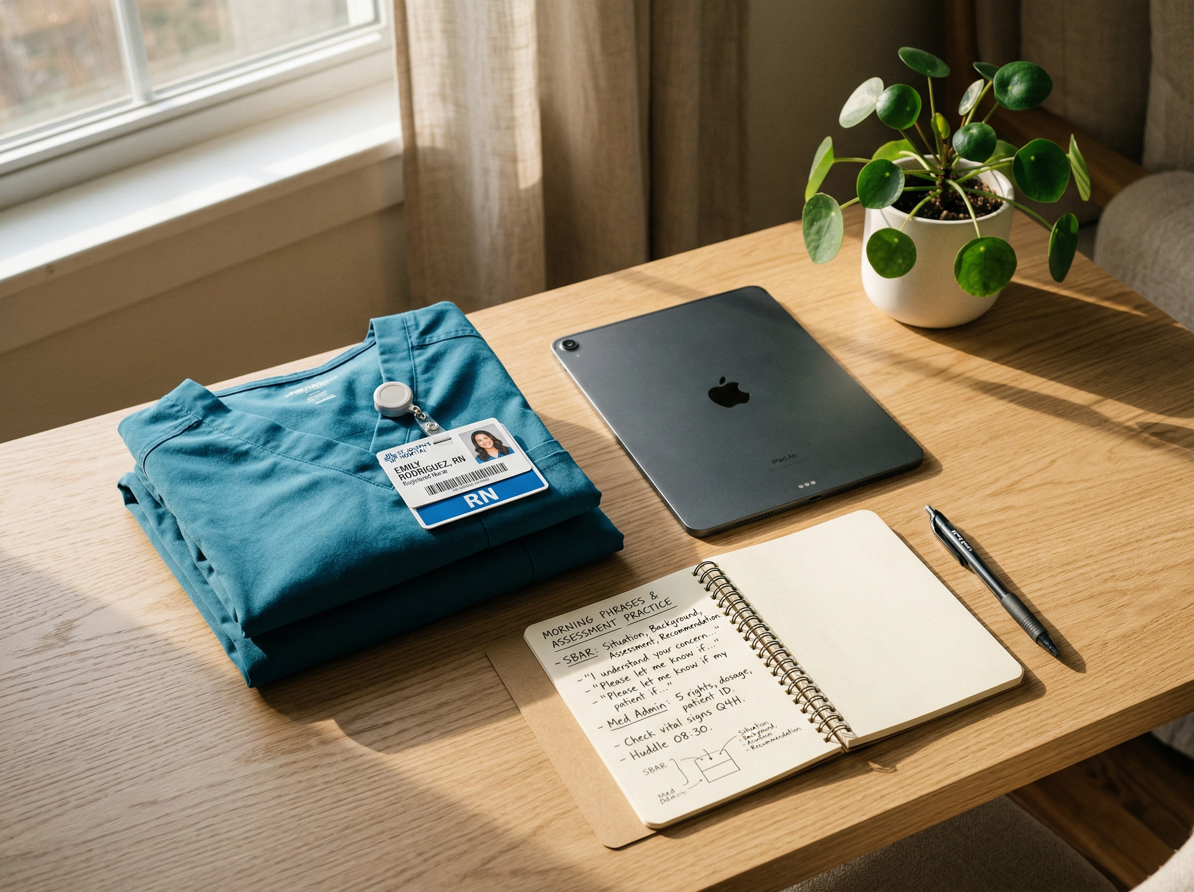 Healthcare worker's study space for practicing English medical communication skills