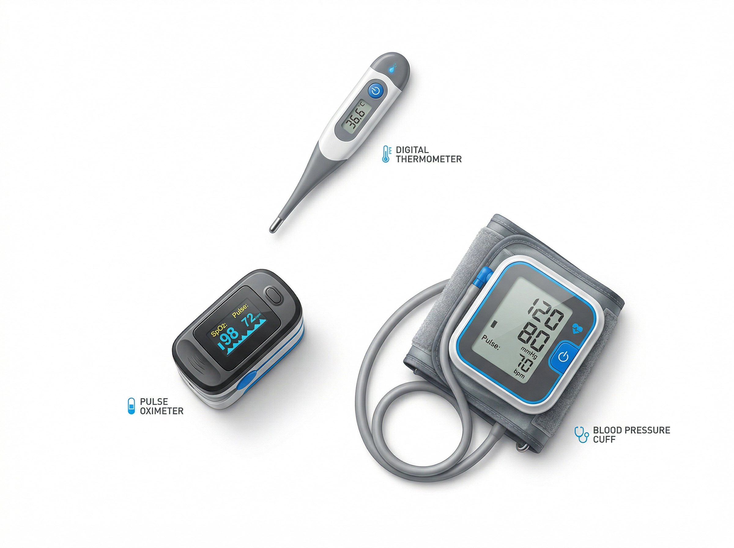 Essential vital signs medical equipment that healthcare workers describe in English daily