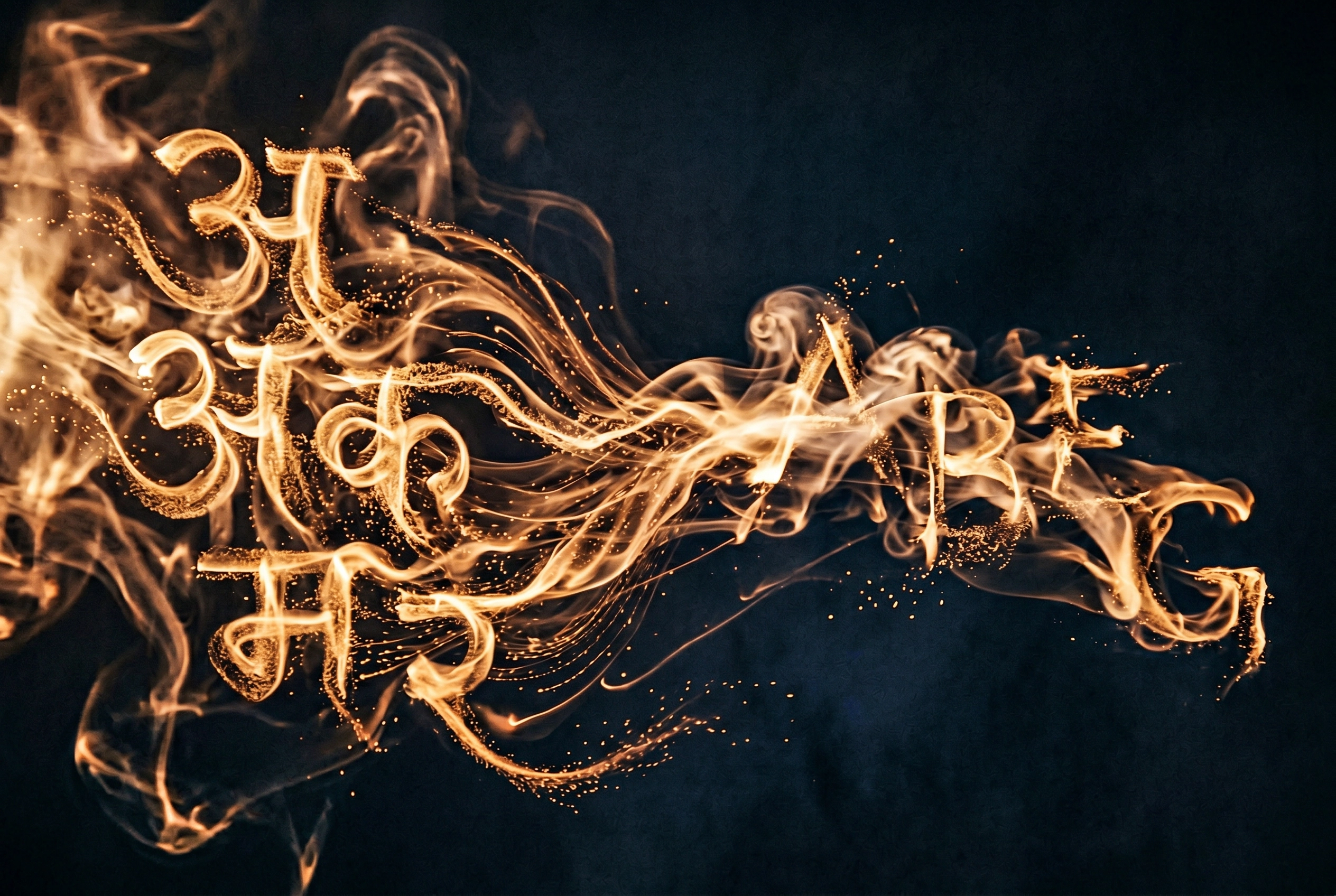 Abstract visualization of Devanagari script transforming into English letters representing Hindi to English language transition