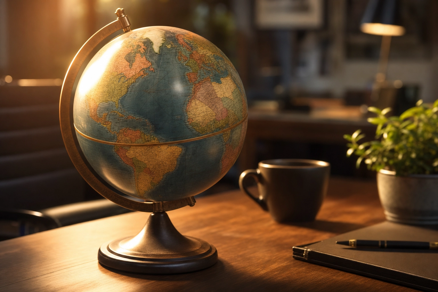 Desk globe symbolizing selling English across international US and UK markets