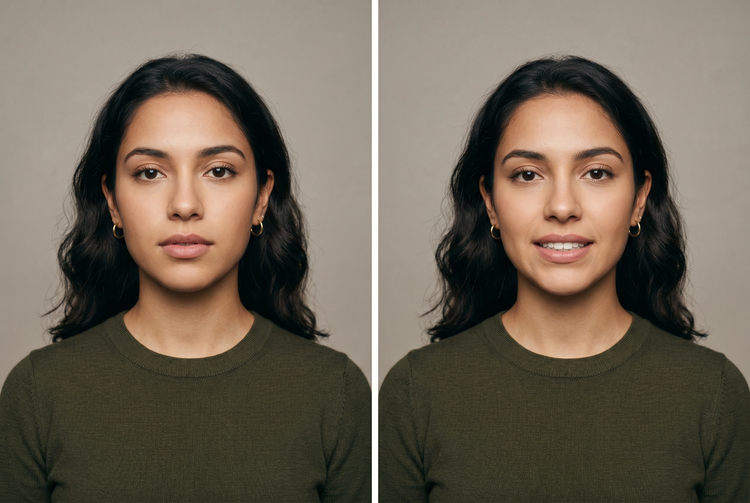 Retrato dividido comparando las posiciones de la boca para los pares mínimos en inglés con vocales cortas frente a largas