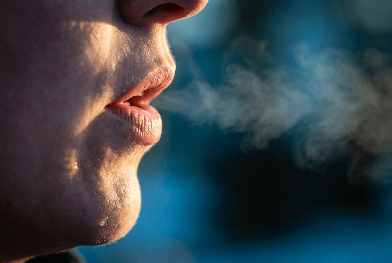 Close-up of mouth forming English sounds during pronunciation practice exercise