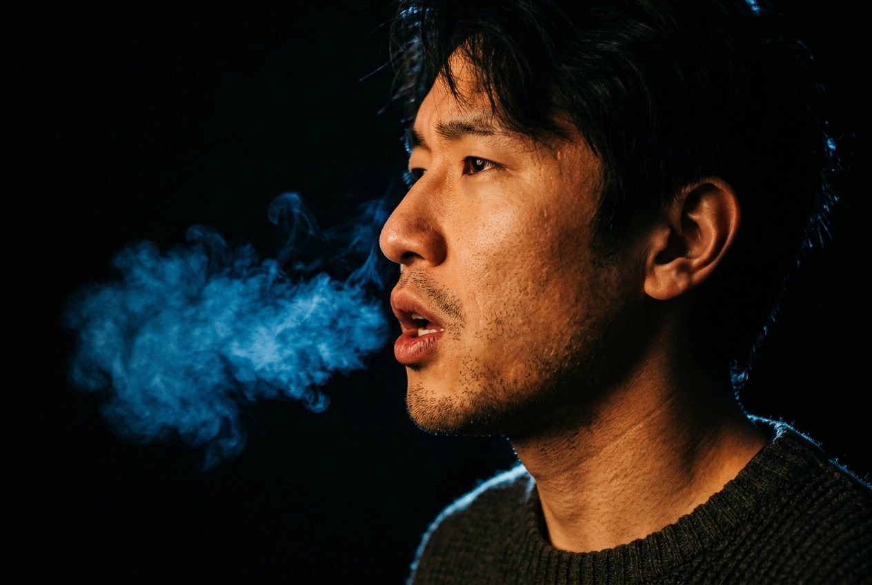 영어 발음의 물리적 노력을 보여주는 숨결이 보이는 말하는 사람의 프로필