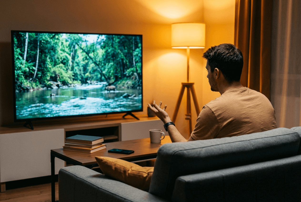 Learner watching British documentary for accent immersion and pronunciation practice