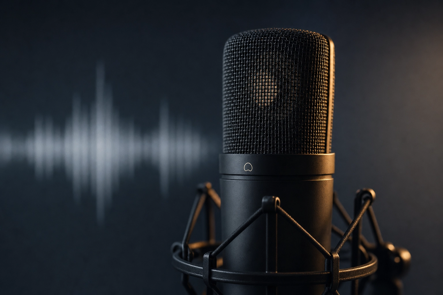 Professional studio microphone in dramatic lighting representing native speaker voice quality