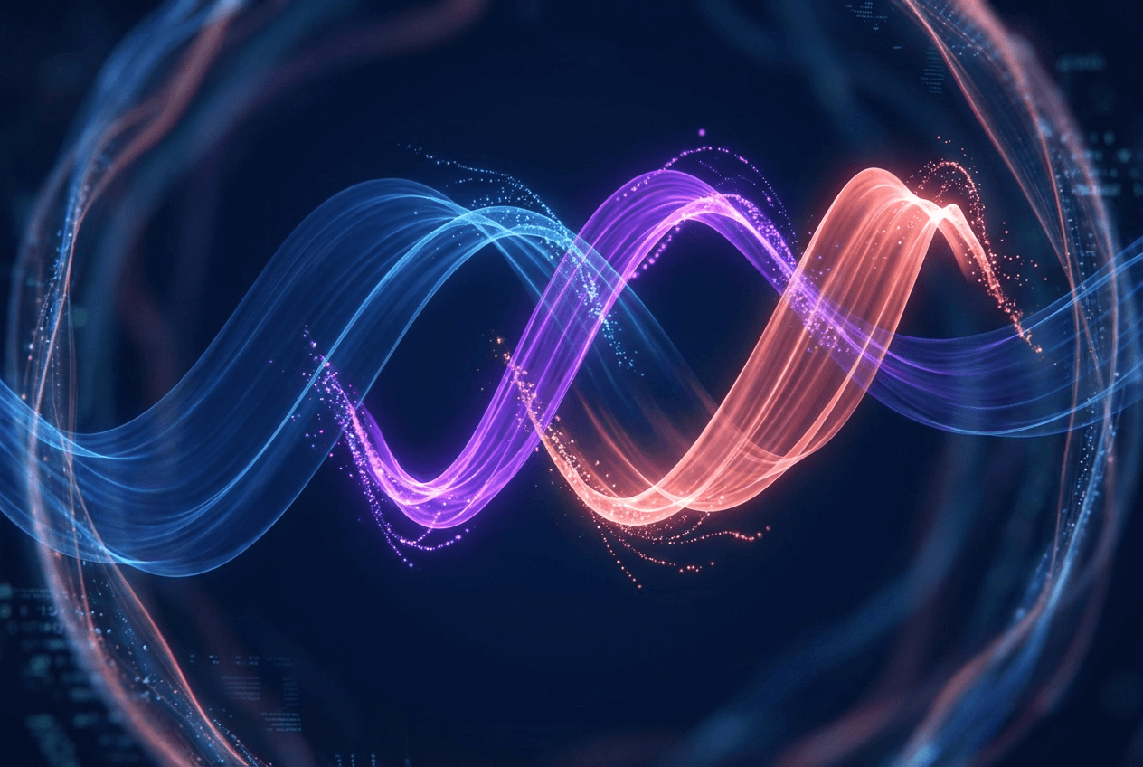 Abstract visualization of AI speech processing showing voice recognition, language understanding, and speech synthesis
