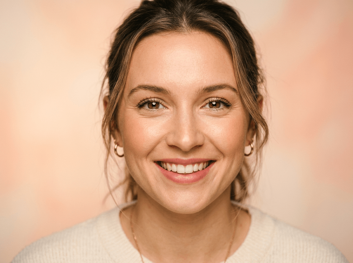 Confident smiling woman after successful English speaking practice session