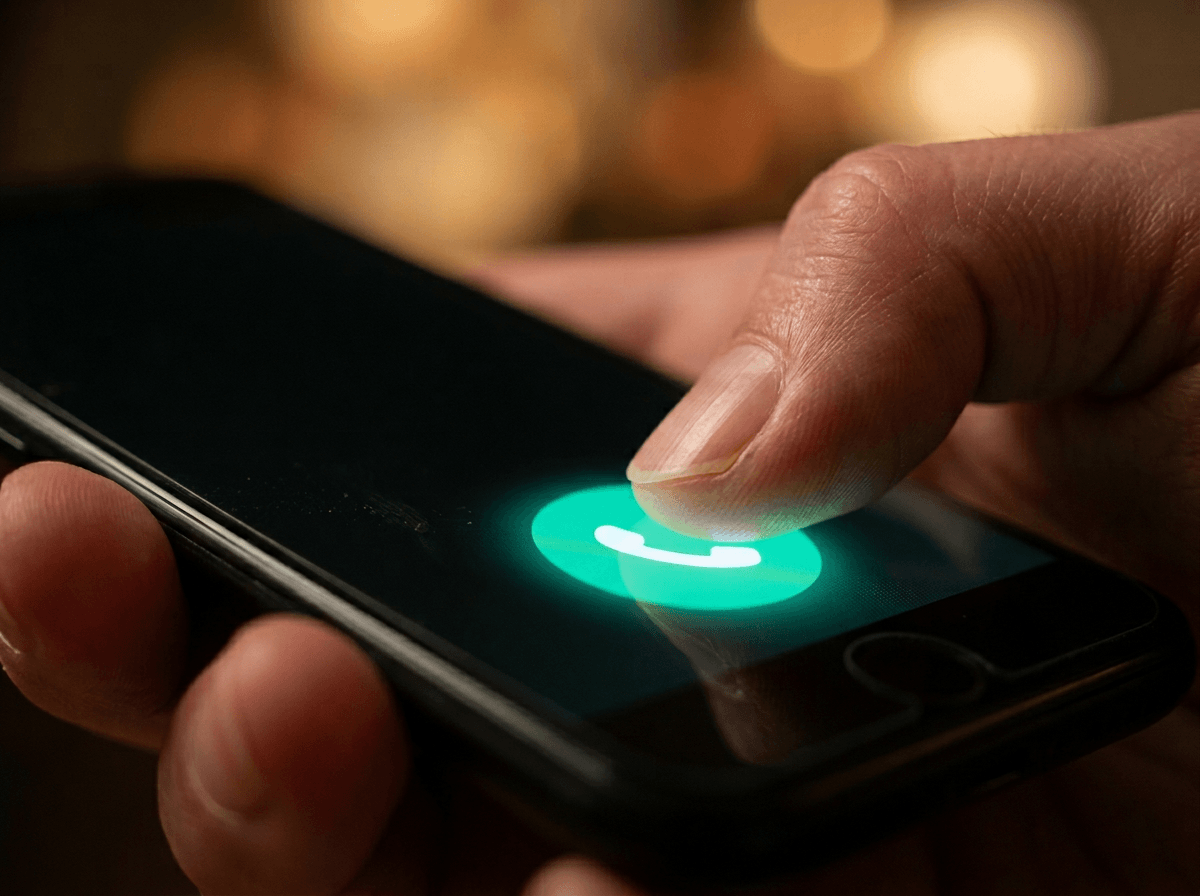 Tapping to start an AI English speaking practice call on a smartphone