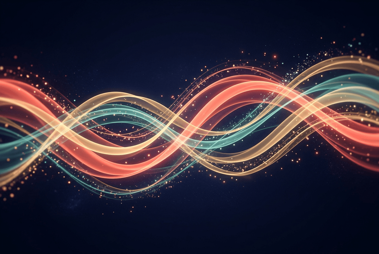 Voice conversation sound waves representing AI English speaking practice with different accents