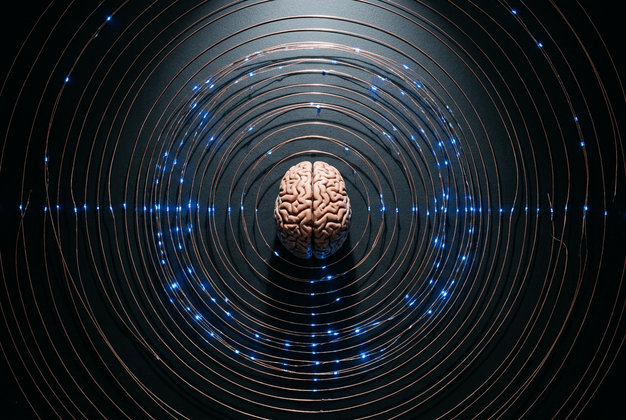 Artistic representation of the phonological loop in working memory showing neural pathways activated during English shadowing