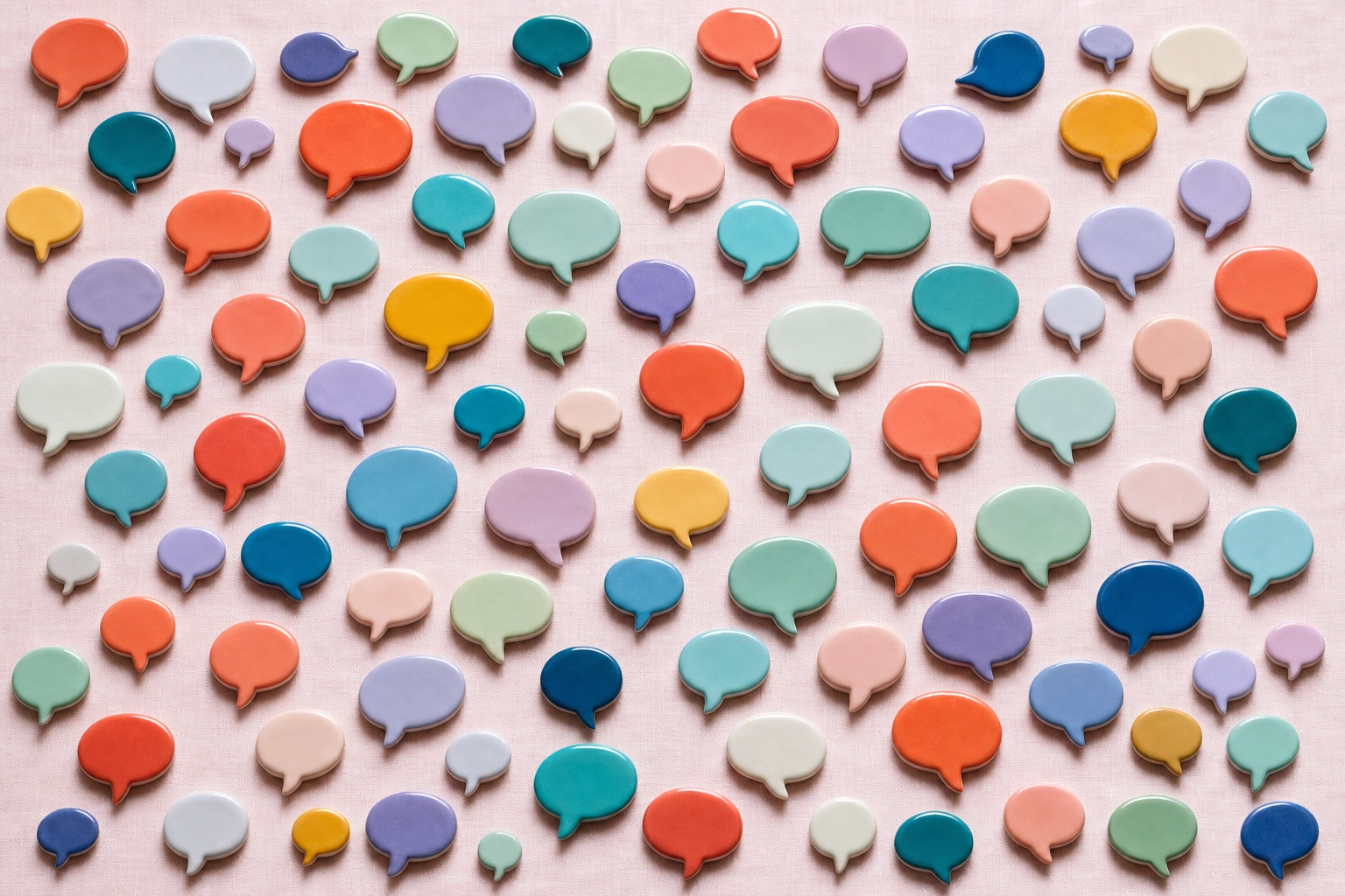 Colorful speech bubble shapes representing Talkio AI's 400-plus tutor voices and many dialects