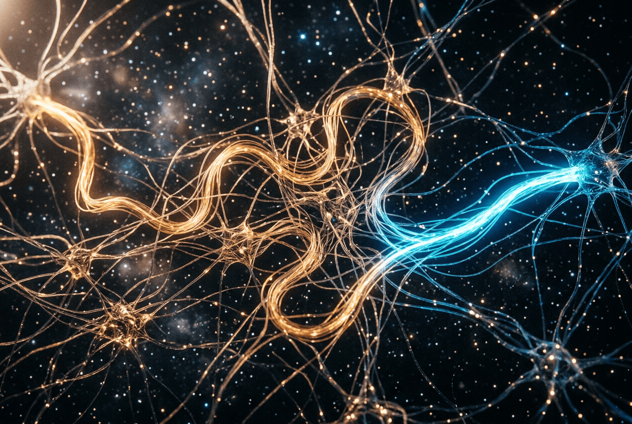 Neural pathways visualization showing direct English processing versus translation detour in the brain