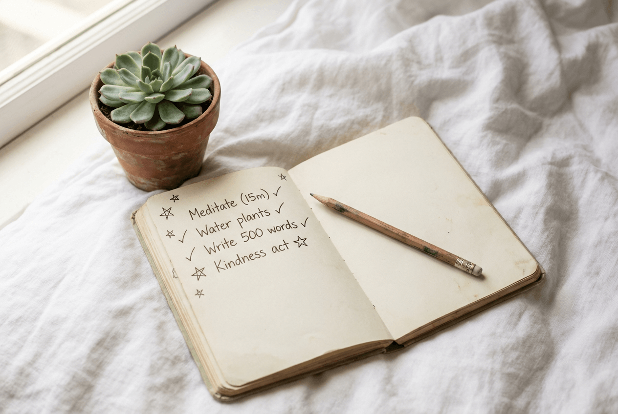 Personal speaking wins journal with handwritten entries and checkmarks for tracking English progress