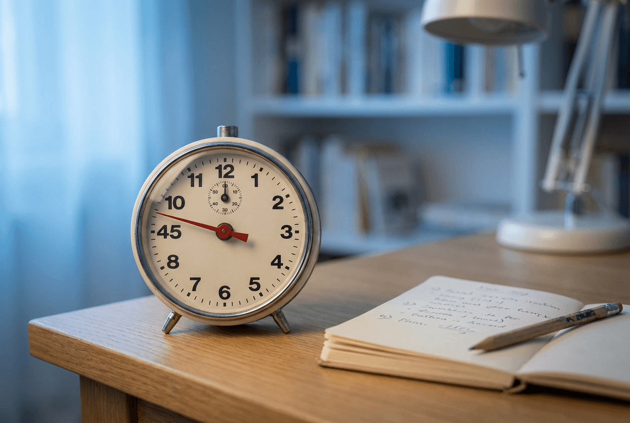 Timer showing 45 seconds for TOEFL speaking interview response pacing and time management practice