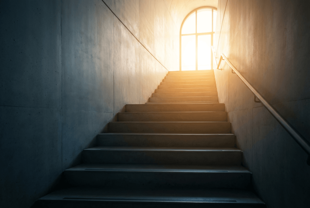 Staircase representing gradual steps to overcome xenoglossophobia through progressive exposure